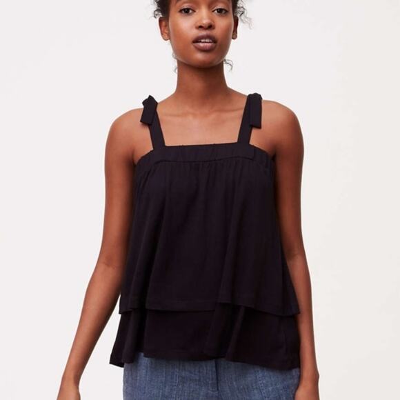 LOFT Black Layered Tie Top - Picture 7 of 7